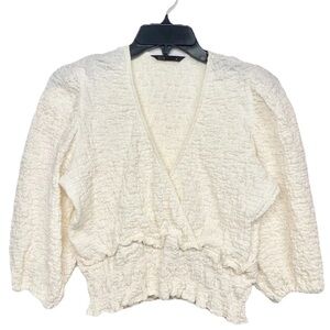 SEED Women’s Cream Scrunchy Crop Top Boho Chic Festival Peasant Size Medium